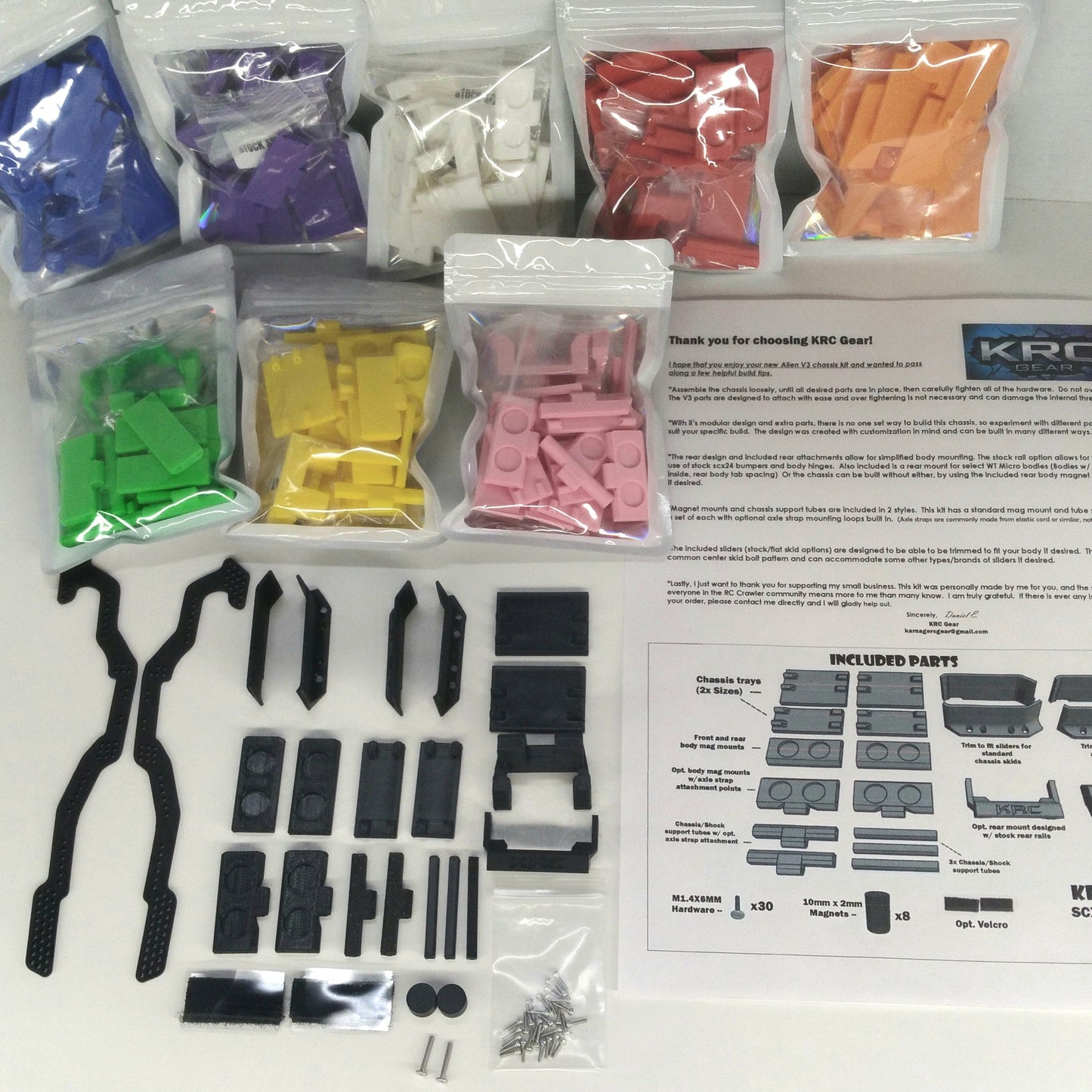 KRC Alien V3 BLACK Anodized Aluminum Chassis Kits for SCX24 - NEW - Your choice of chassis parts color.