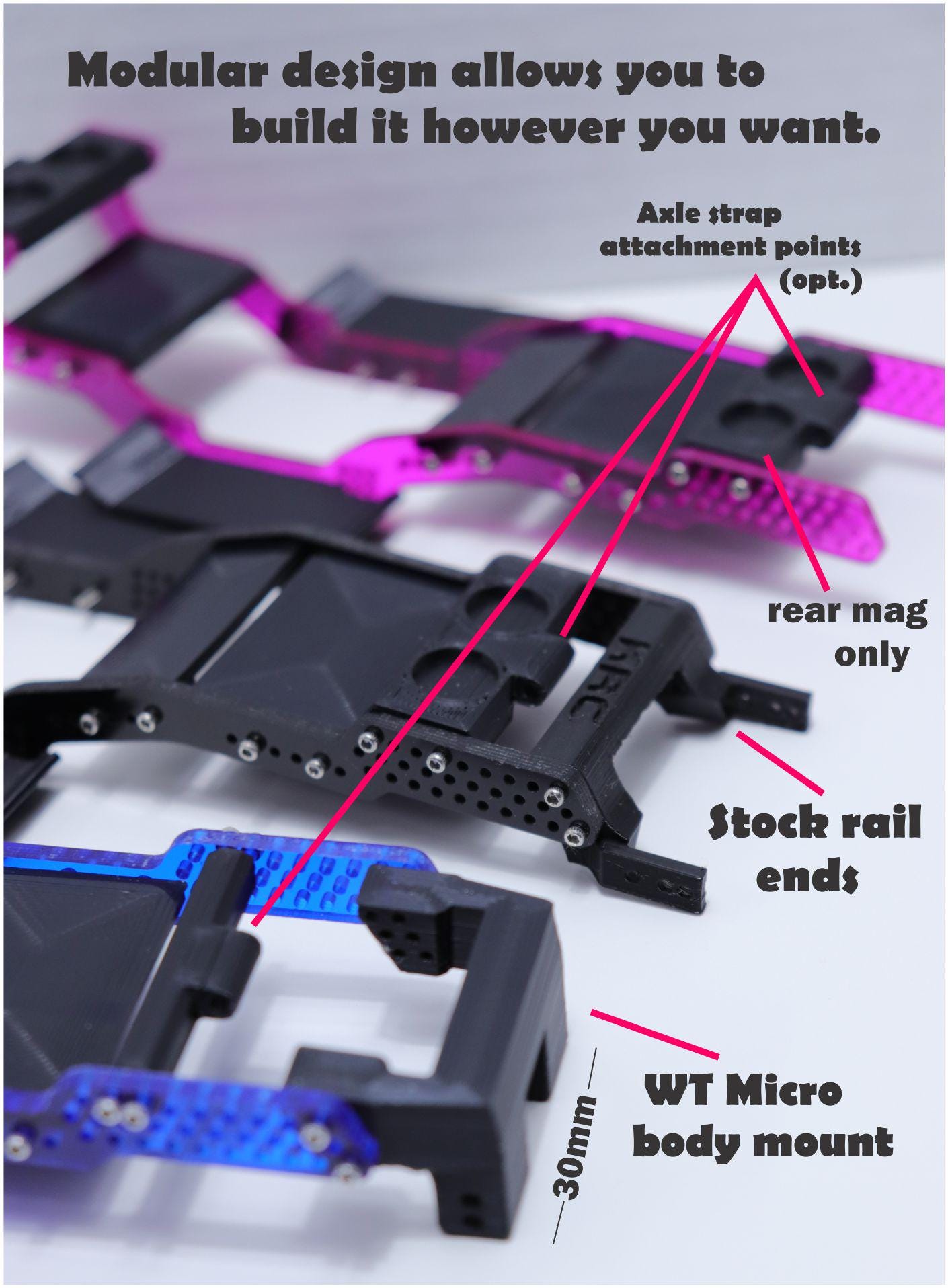 Karnage RC Gear ALIEN V3.1 Reissue SCX24 Chassis Builder's Kit - Transparent Neon Pink- Choose your wheelbase length